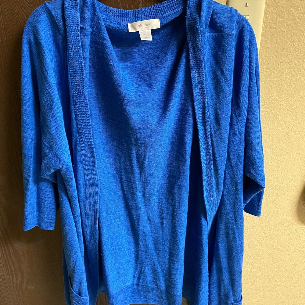 CJ banks three quarter 3/4 sleeve cardigan blue